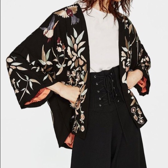 Zara black embroidered kimono Clearance